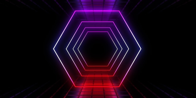 3D abstract background with neon lights. 3d illustration