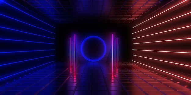 3D abstract background with neon lights. 3d illustration