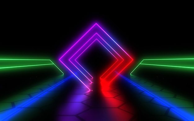 3D abstract background with neon lights. 3d illustration