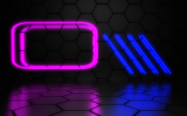 3D abstract background with neon lights. 3d illustration