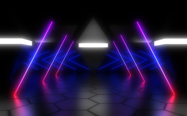 3D abstract background with neon lights . 3d illustration