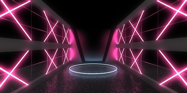 3D abstract background with neon lights. 3d illustration