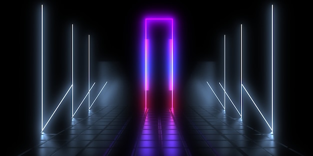 3D abstract background with neon lights. 3d illustration