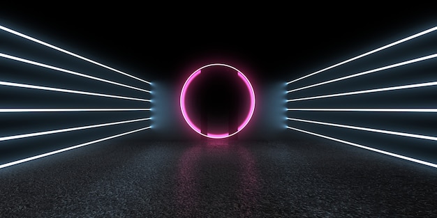 3D abstract background with neon lights. 3d illustration