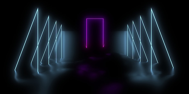 3D abstract background with neon lights.. 3d illustration