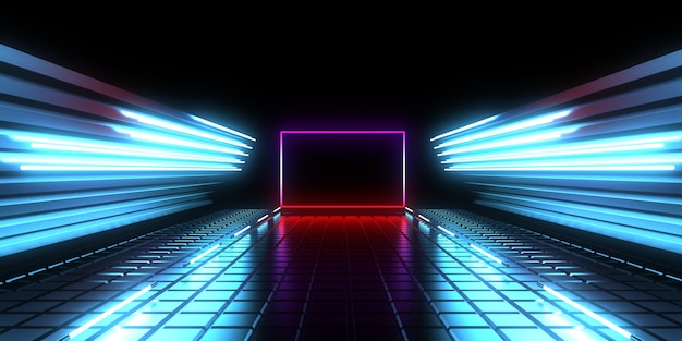 3D abstract background with neon lights. 3d illustration