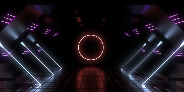 3D abstract background with neon lights. neon tunnel. 3d illustration