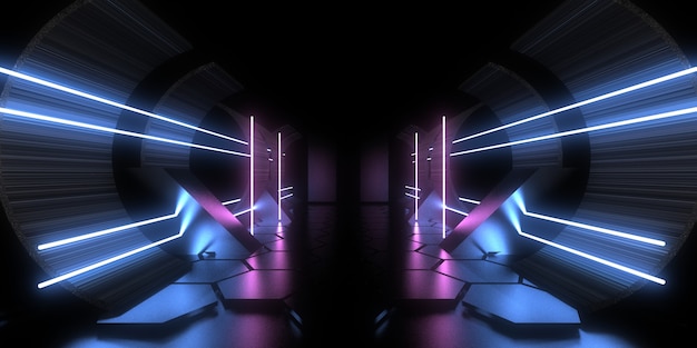 3D abstract background with neon lights. neon tunnel. .space construction . .3d illustration33