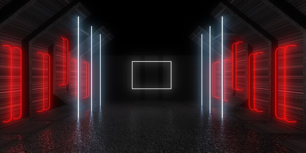 3D abstract background with neon lights. neon tunnel. .space construction . .3d illustration33