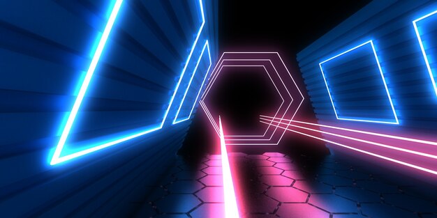 3D abstract background with neon lights. neon tunnel. .space construction . .3d illustration33