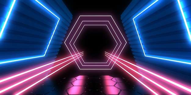 3D abstract background with neon lights. neon tunnel. .space construction . .3d illustration33