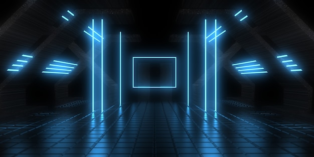 3D abstract background with neon lights. neon tunnel. .space construction . .3d illustration33