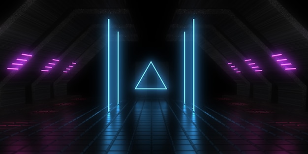 3D abstract background with neon lights. neon tunnel. .space construction . .3d illustration33