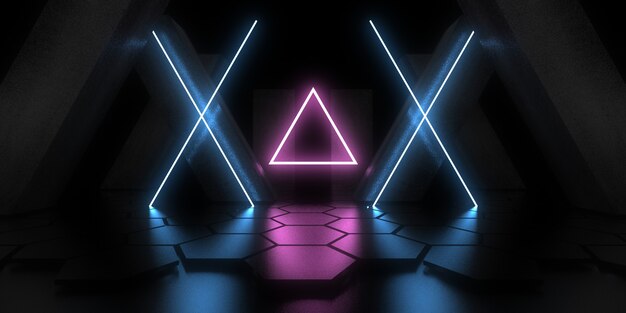 3D abstract background with neon lights. neon tunnel. .space construction . .3d illustration33