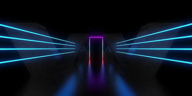 3D abstract background with neon lights. neon tunnel. .space construction . .3d illustration33