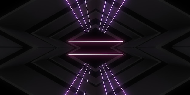 3D abstract background with neon lights neon tunnel space construction 3d illustration3