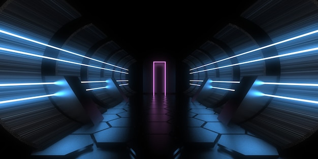 3D abstract background with neon lights. neon tunnel. .space construction . .3d illustration3