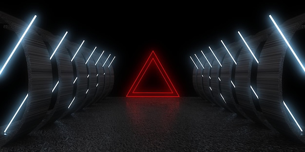 3D abstract background with neon lights. neon tunnel  .space construction . .3d illustration