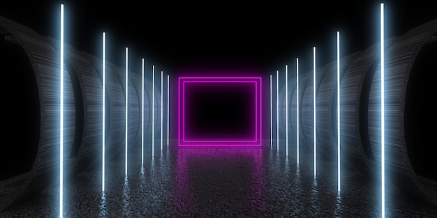 3D abstract background with neon lights. neon tunnel  .space construction . .3d illustration