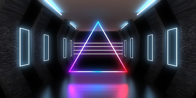 3D abstract background with neon lights. neon tunnel  .space construction . .3d illustration