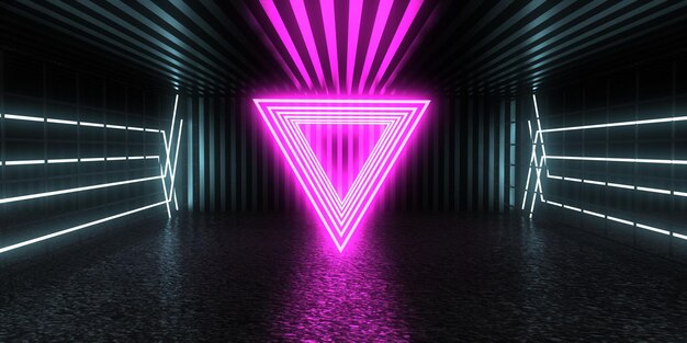 3D abstract background with neon lights. neon tunnel  .space construction . .3d illustration