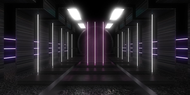 3D abstract background with neon lights. neon tunnel  .space construction . .3d illustration