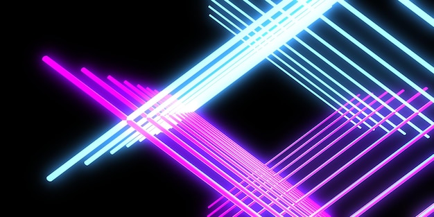 3D abstract background with neon lights neon tunnel space construction 3d illustration