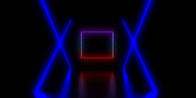 3D abstract background with neon lights neon tunnel space construction 3d illustration