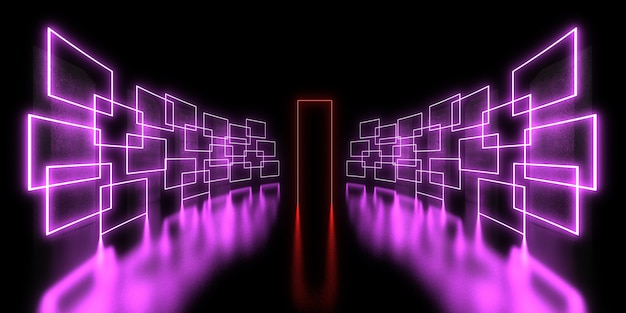 3D abstract background with neon lights. neon tunnel .space construction . 3d illustration