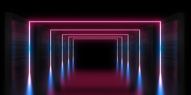 3D abstract background with neon lights. neon tunnel .space construction . 3d illustration