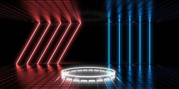 3D abstract background with neon lights. neon tunnel .space construction . 3d illustration