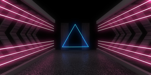 3D abstract background with neon lights. neon tunnel  .space construction . .3d illustration