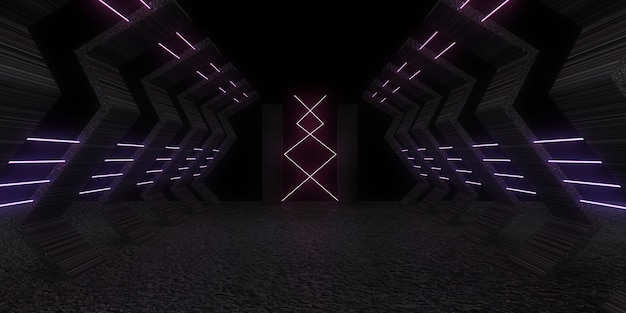 3D abstract background with neon lights