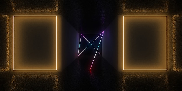 3D abstract background with neon lights