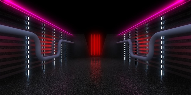 3D abstract background with neon lights