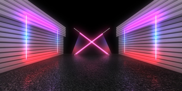 3D abstract background with neon lights