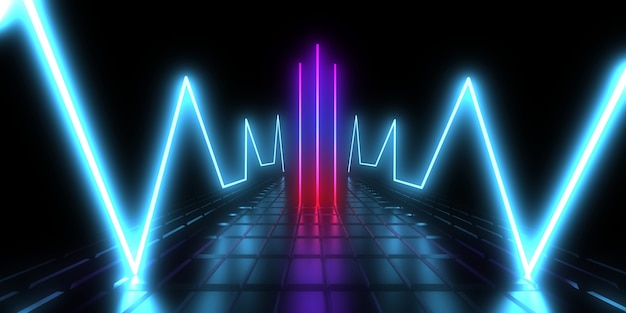 3D abstract background with neon lights