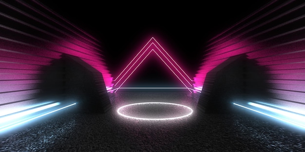 3D abstract background with neon lights