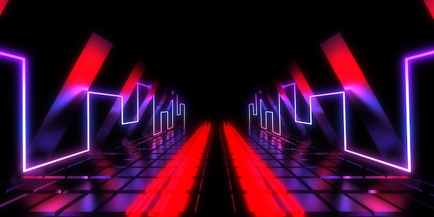 3D abstract background with neon lights