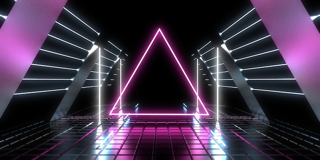 3D abstract background with neon lights