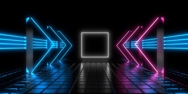 3D abstract background with neon lights