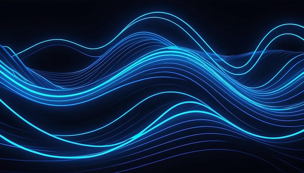 Photo 3d abstract blue neon light background with wavy lines