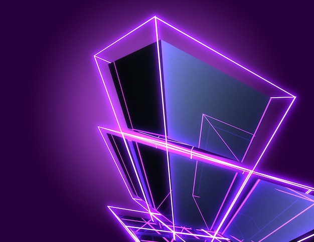 3D abstract cubes background with neon lights . 3d illustration3