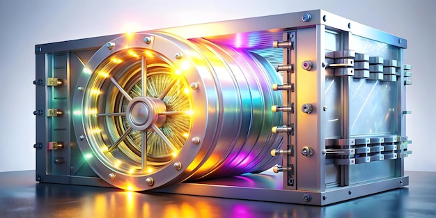 3D Abstract Digital Vault with Glowing Elements Symbolizing Financial Security Creative Art Piece