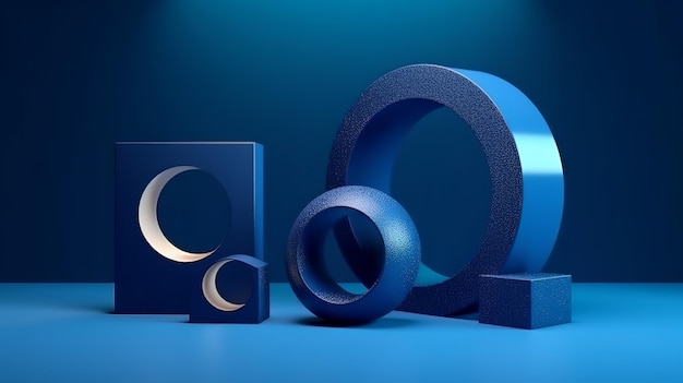 3d abstract geometric figures on blue background Generative ai