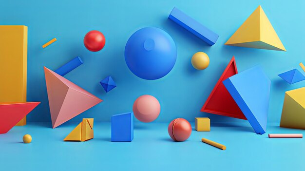 3d abstract geometric figures on blue background