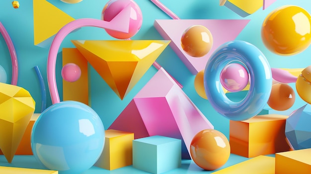 3D abstract geometric shapes with bright colors