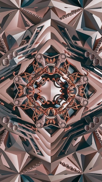 3d abstract geometrical kaleidoscope transformation fractal distortion of white surface