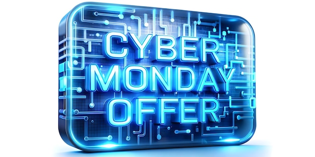 3D Abstract Glowing Cyber Monday Offer with Digital Glow Concept Surrounded by Floating TechInspire