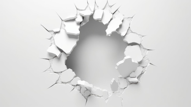 3d abstract hole on a broken white wall blank space